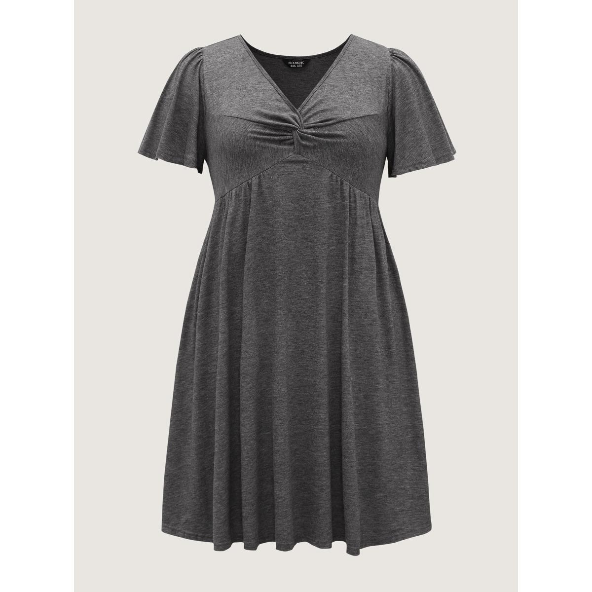 Plus Size Supersoft Knotted Bodice Flared Sleeve Midi Dress DimGray Women Leisure Twist V-neck Short sleeve Curvy BloomChic 14-16/1X Product Image