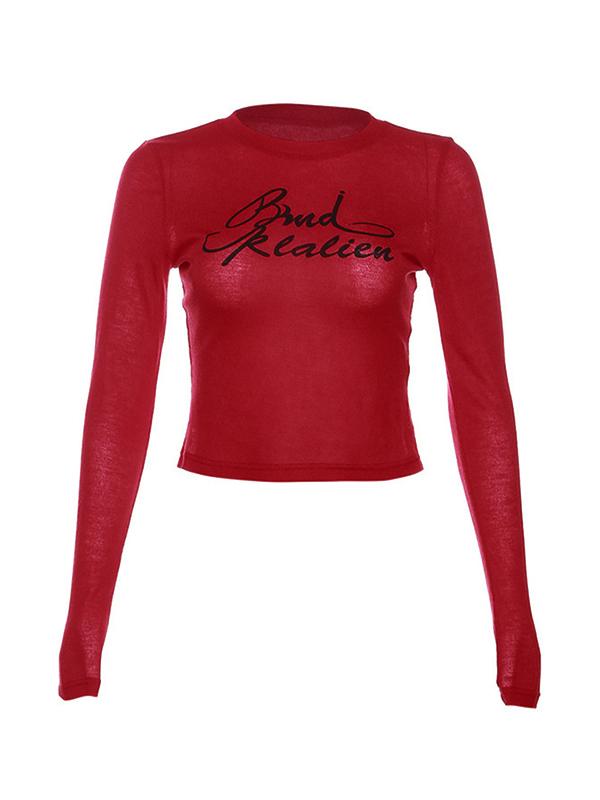 Letter Print Cropped Long Sleeve Tee Product Image