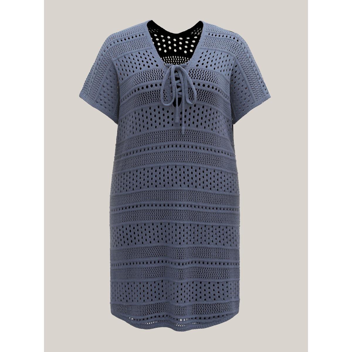 Plus Size Cut-Out Tied Solid Swim Cover-Up Women's Swimwear SlateGray Beach Loose Tie knot Curve Swim Cover Ups BloomChic 10/M Product Image