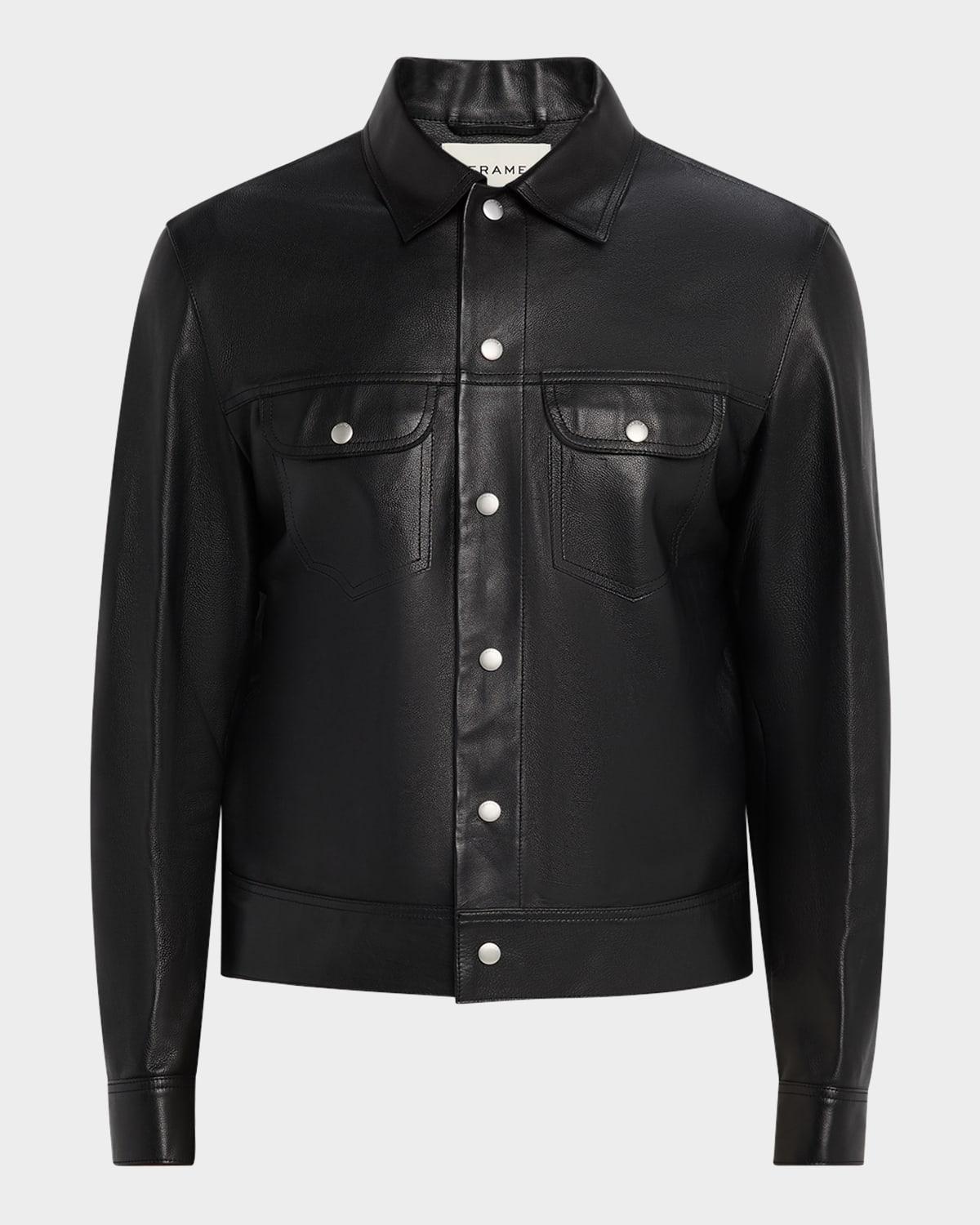 Men's Leather Trucker Jacket Product Image