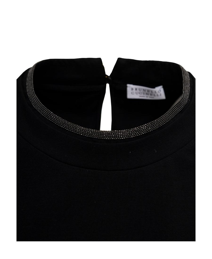 BRUNELLO CUCINELLI Women Stretch Cotton Jersey T-shirt With Precious Faux-layering In Black Product Image