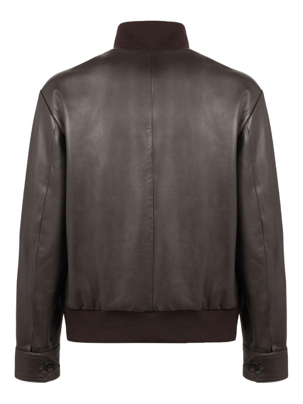 ribbed-collar leather jacket Product Image