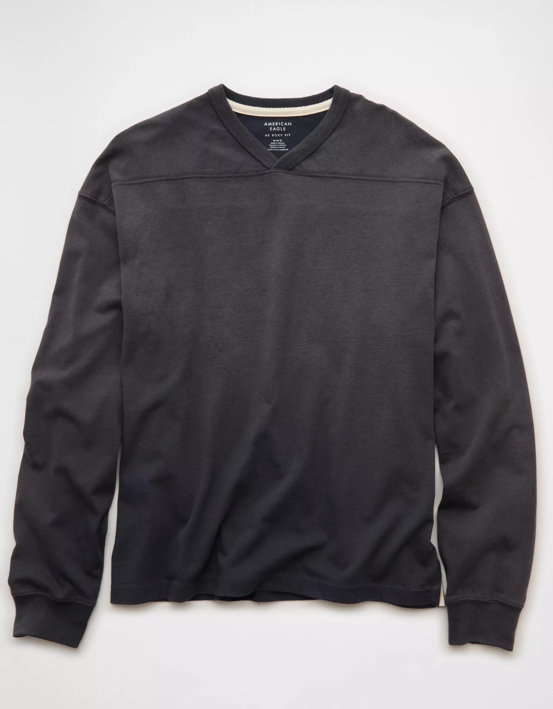 AE Boxy Long-Sleeve V-Neck T-Shirt Product Image