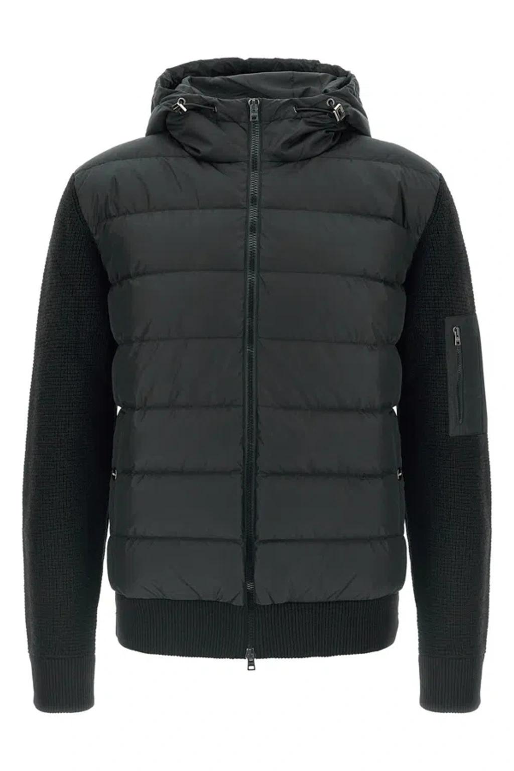 HERNO Padded Bomber Jacket With Wool Sleeves Clothing In Black Product Image