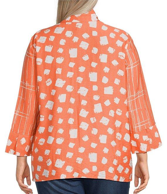 Ali Miles Plus Size Woven Printed Wire Collar 3/4 Sleeve Button-Front Tunic Product Image