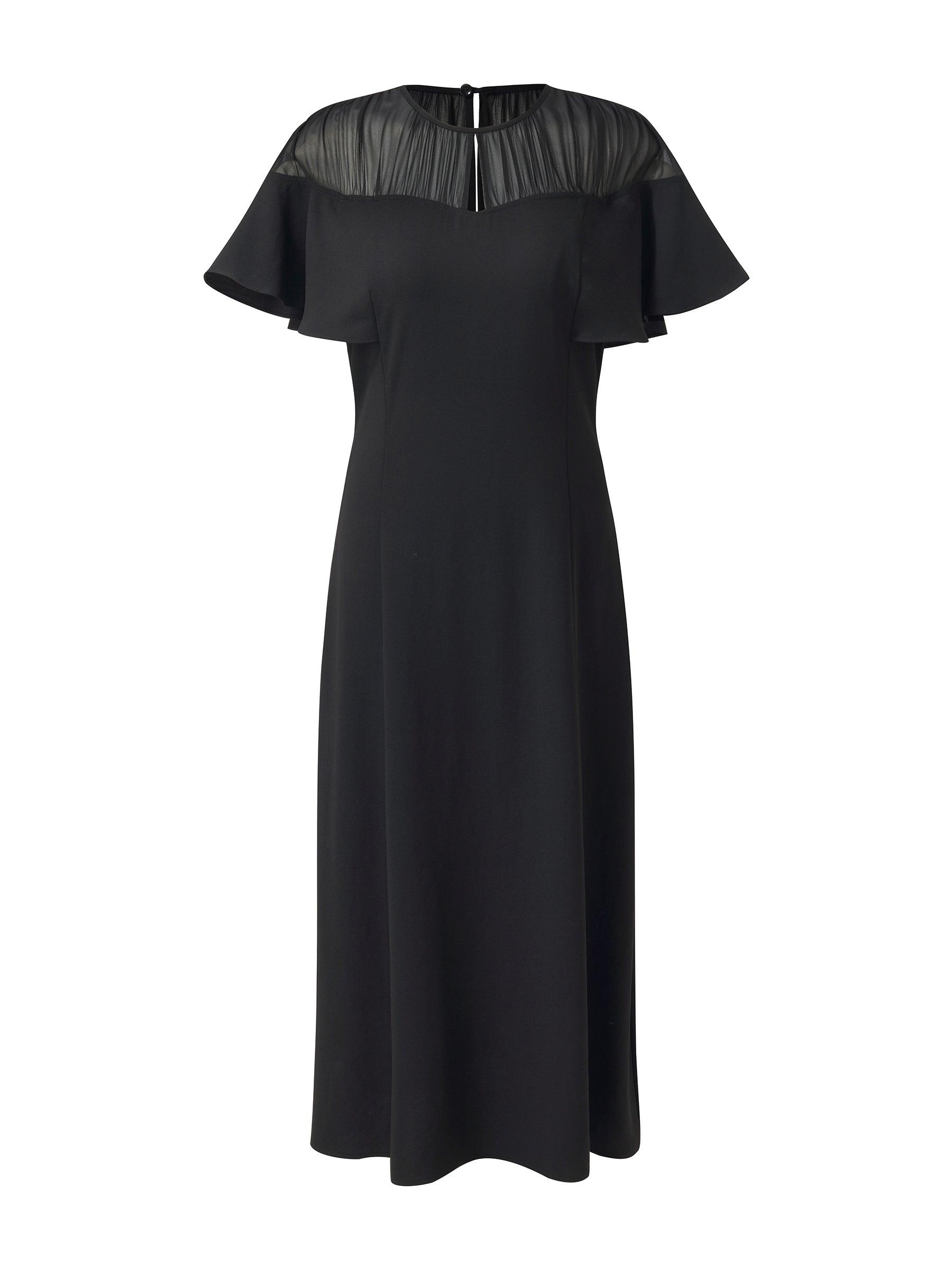 Acetate Blend Patchwork Women Sheer Shoulder Midi Dress Product Image