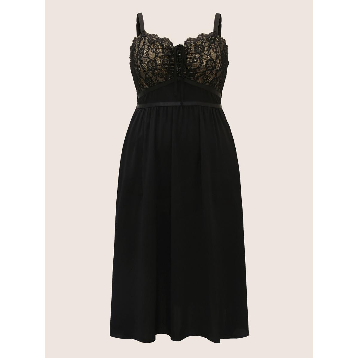 Plus Size Crochet Lace Tie Knot Shirred Maxi Dress Black Women Cocktail Non Sleeveless Curvy BloomChic 26/4X Product Image