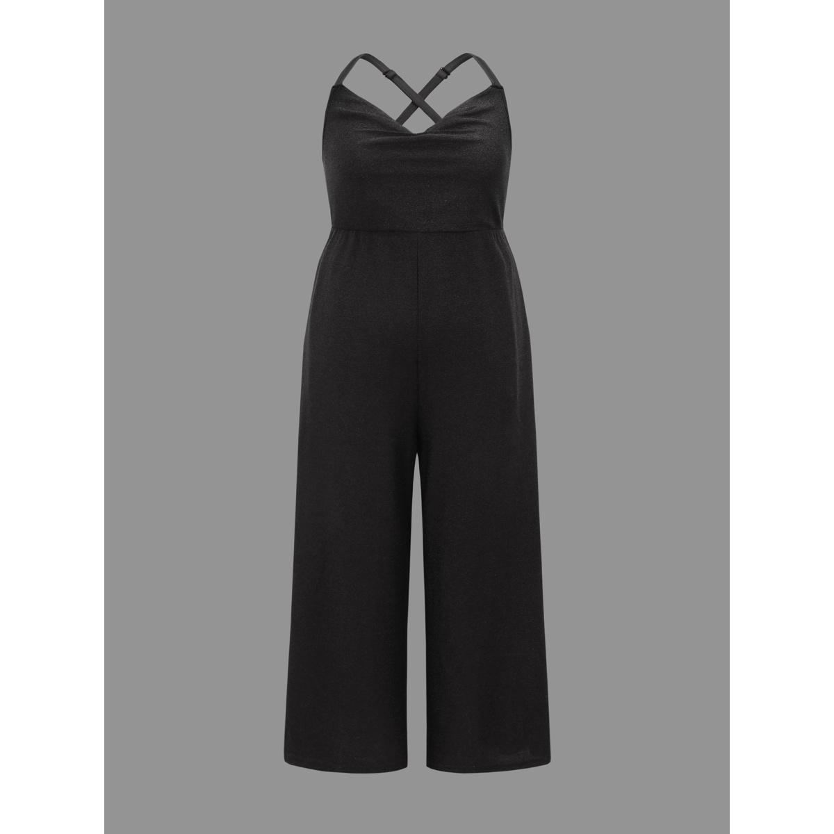Plus Size Black Cross Back Straps Cowl Neck Jumpsuit Women Cocktail Sleeveless Cowl Neck Party Loose Jumpsuits BloomChic 26/4X Product Image