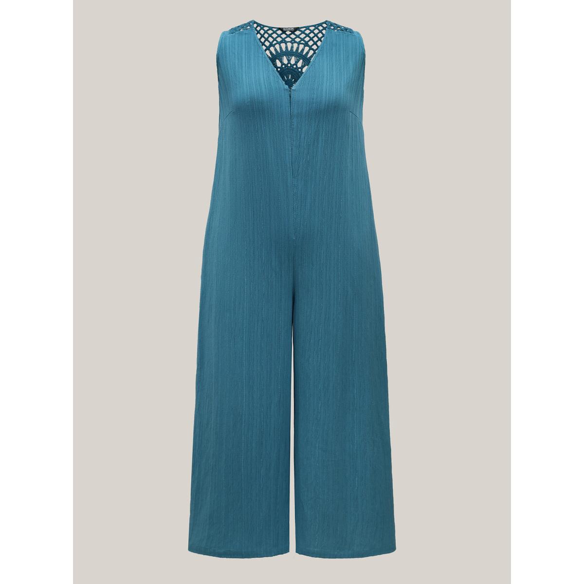 Plus Size Cerulean Back Cut-Out Textured Jumpsuit Women Boho Sleeveless V-neck Vacation Loose Jumpsuits BloomChic 26/4X Product Image