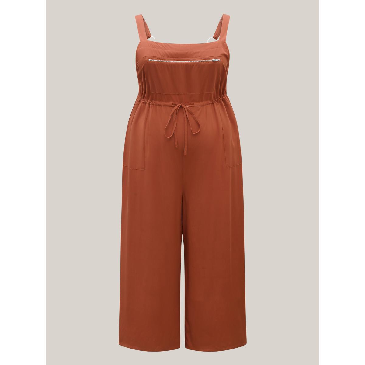 Plus Size Rust Rayon Adjustable Zipper Tie Jumpsuit Women Sleeveless Non Everyday-Casual Loose Jumpsuits BloomChic 18-20/2X Product Image