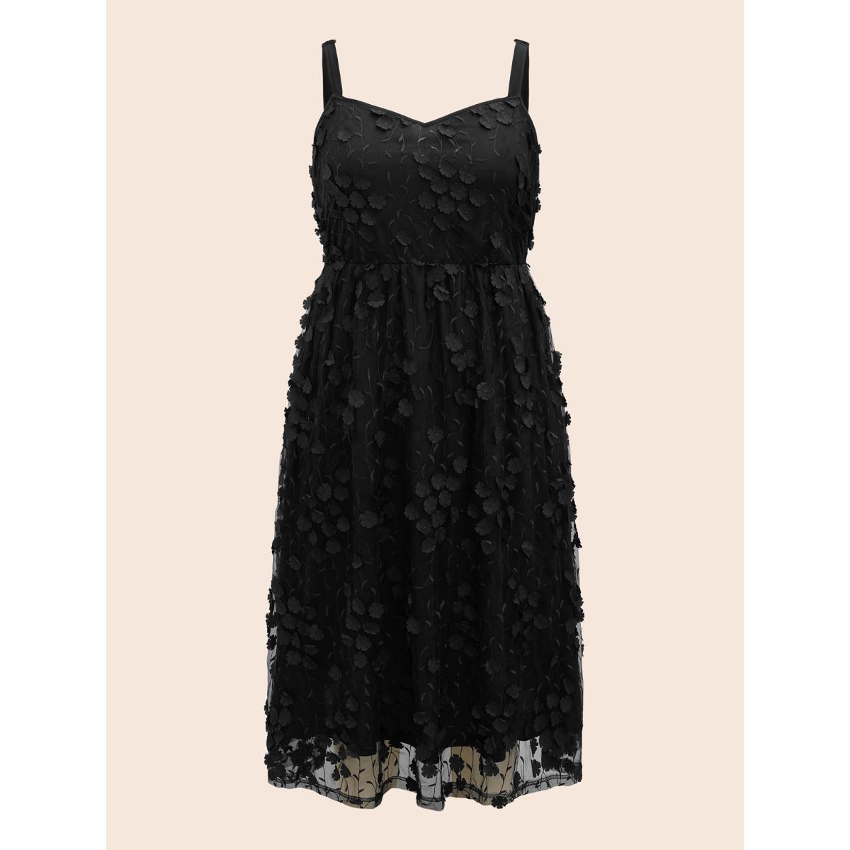 Plus Size Texture Floral See Through Cami Dress Black Women Formal Texture Heart neckline Sleeveless Curvy BloomChic 14-16/1X Product Image