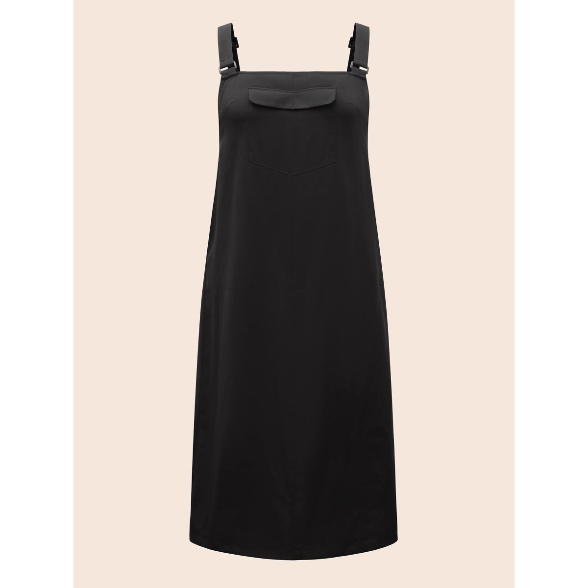 Plus Size Solid Flap Pocket Adjustable Straps Overall Dress Black Women Casual Non Non Sleeveless Curvy BloomChic 10/M Product Image