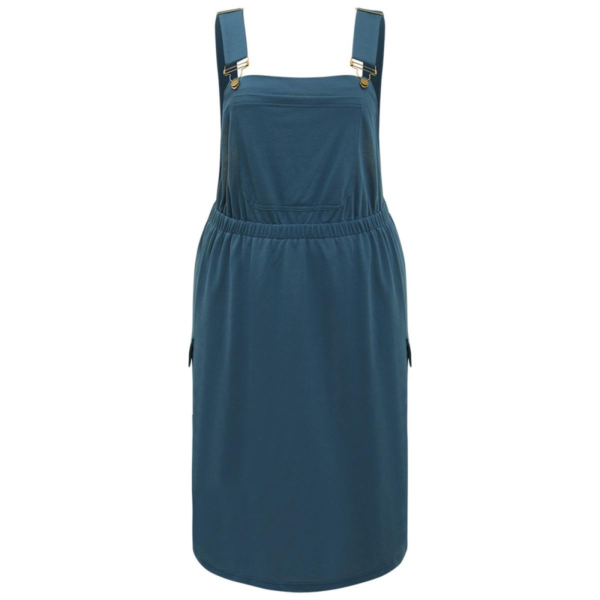 Plus Size Solid Adjustable Straps Elastic Waist Dress Indigo Women Casual Adjustable Straps Spaghetti Strap Sleeveless Curvy Midi Dress BloomChic 14-16/1X Product Image