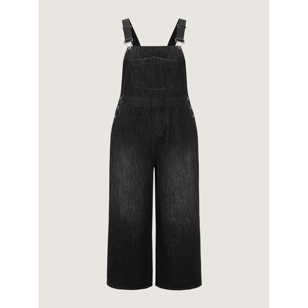 Plus Size Cotton Denim Adjustable Strap Pocketed Jumpsuit Acidwashblack Women No stretch Casual Slanted pocket Leisure Denim Jumpsuits BloomChic 30/6X Product Image