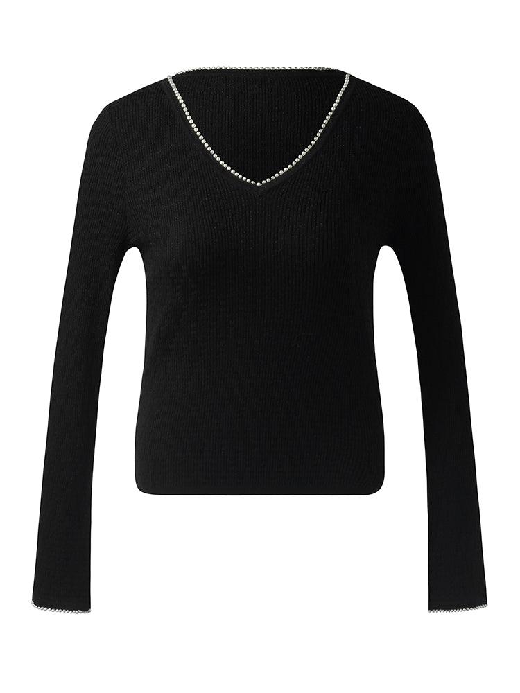 Pearl Round Neck Women Sweater Product Image