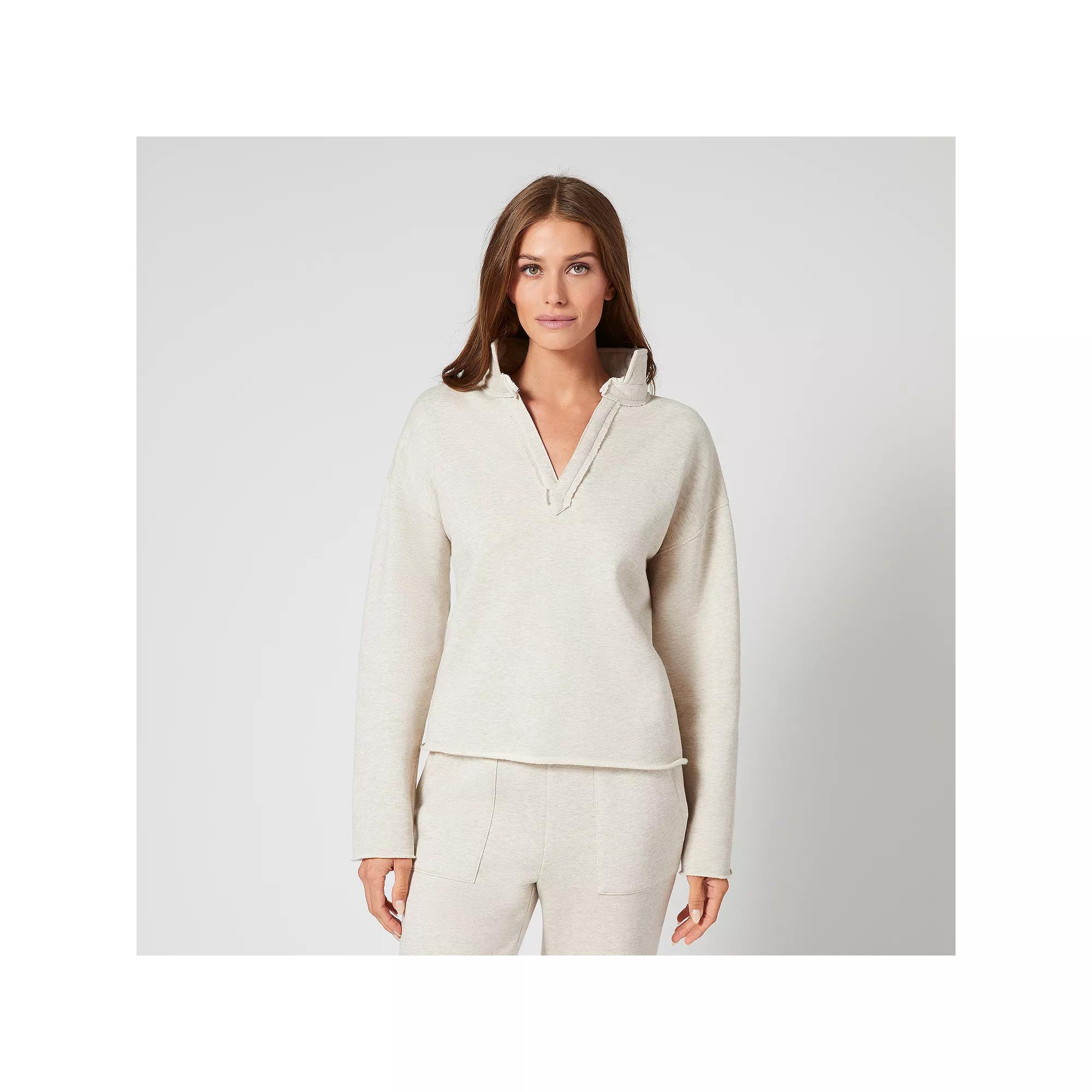 Womens Grey & Gray French Terry Split Neck Top, Women's, Size: Large, Feather Grey Product Image