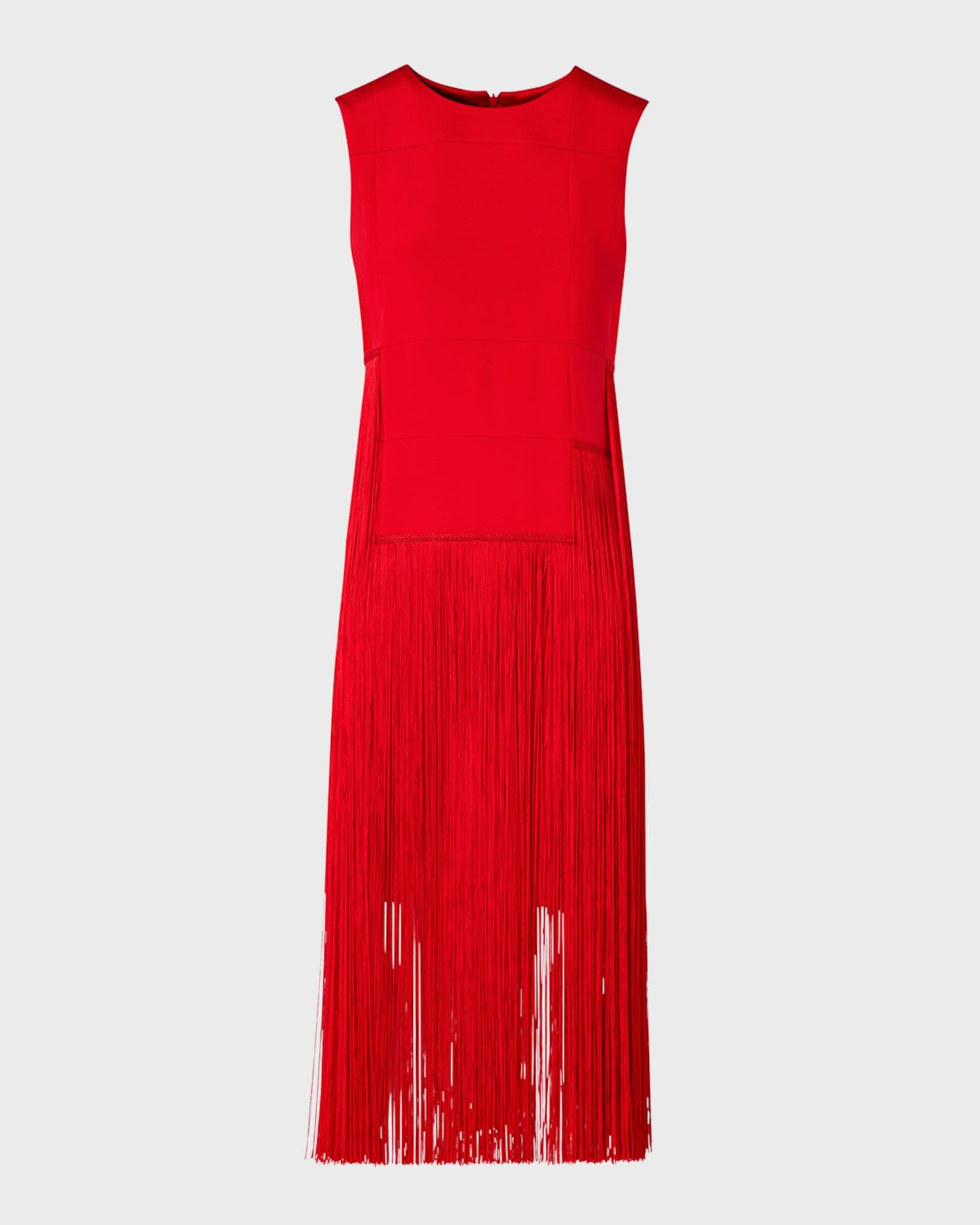 Silk Crepe Fringe Midi Dress Product Image