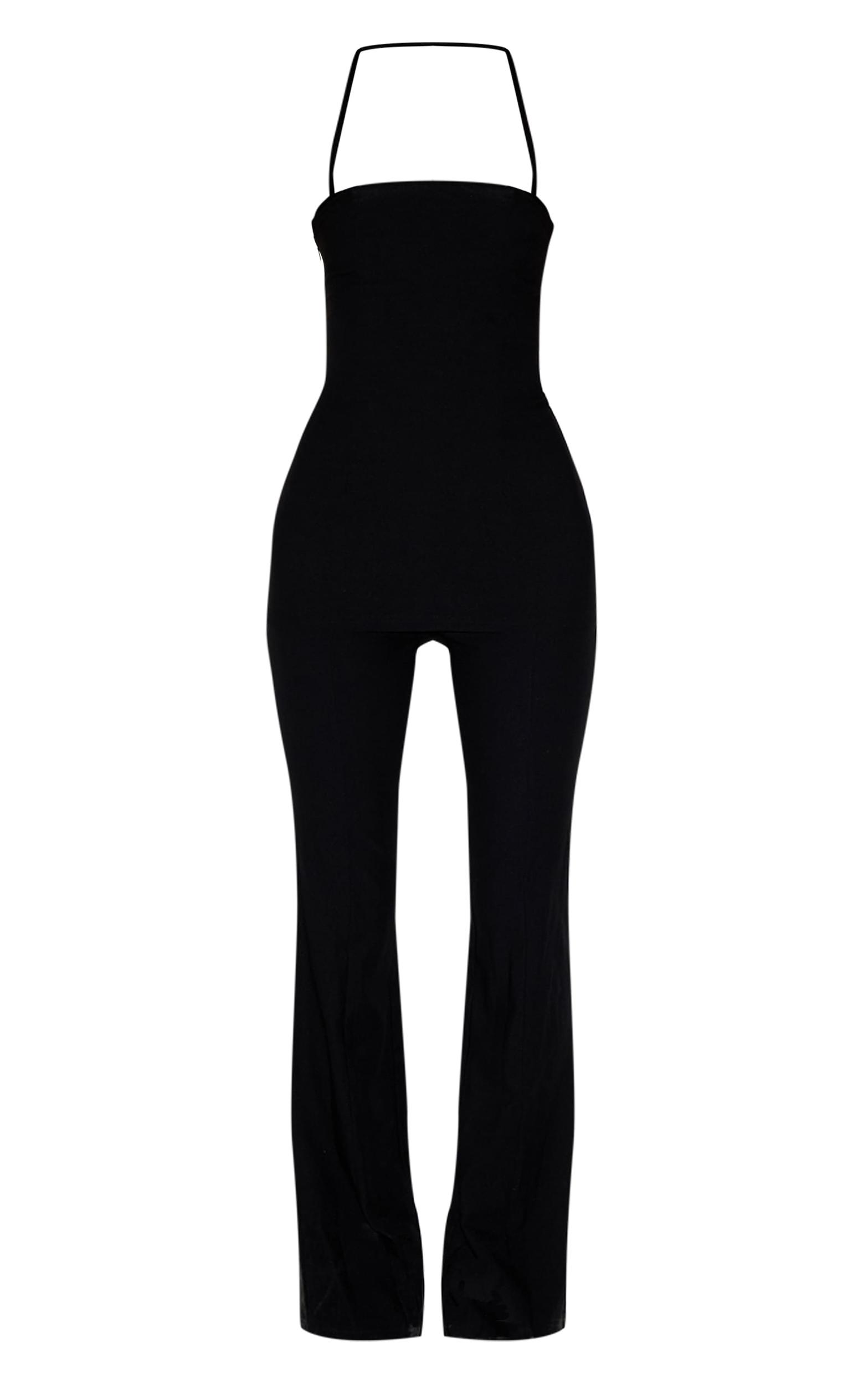 Black Woven Thin Halter Overlay Detail Jumpsuit Product Image
