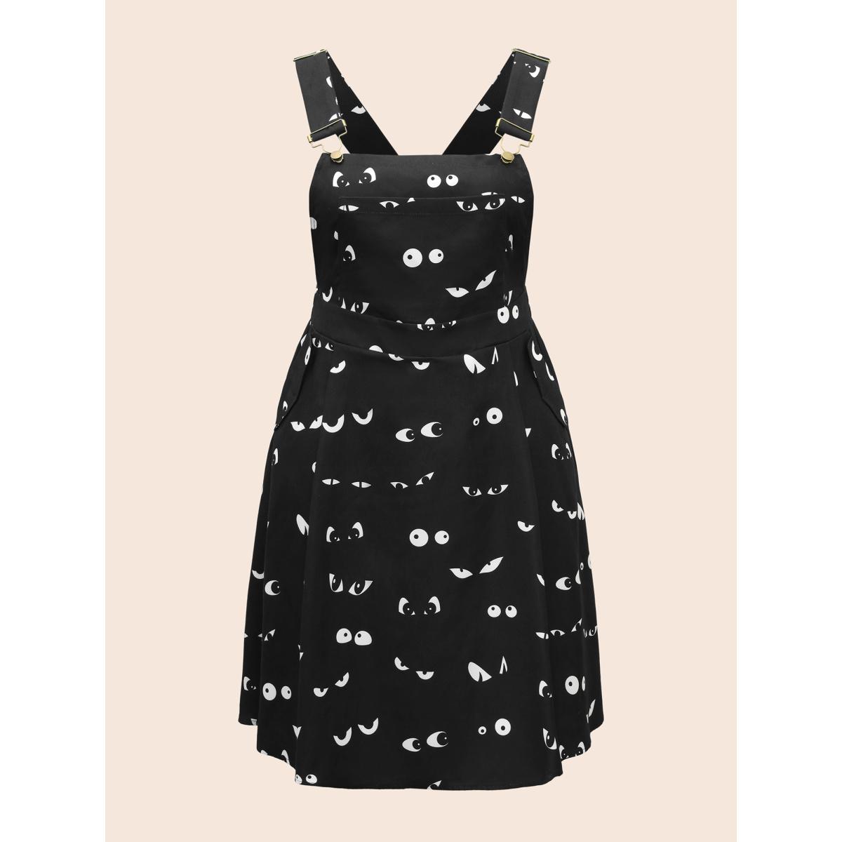 Plus Size Bat Eyes Overall Straps Skirt Midi Dress Black Women Cocktail Non Party Curvy Bloomchic 22-24/3X Product Image