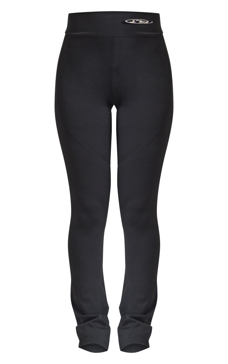 PRETTYLITTLETHING Black Sport Metal Badge Sculpt High Waist Flare Pants Product Image