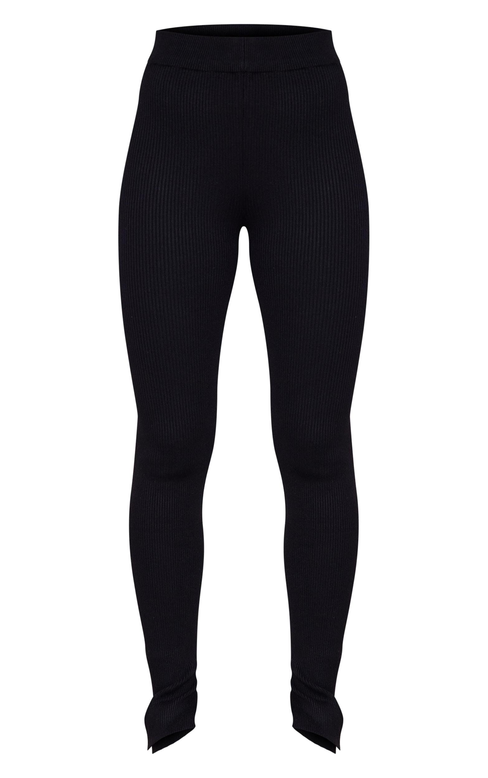 Black Knitted Split Hem Flare Pants Product Image