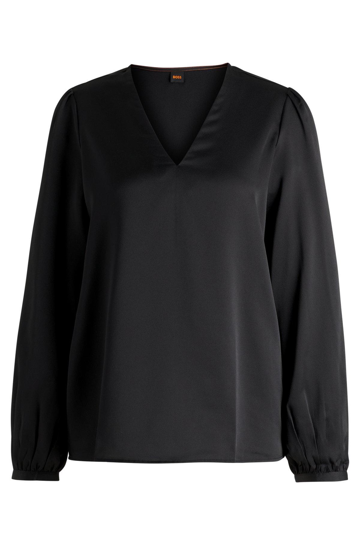 Regular-fit blouse with V neckline in hammered satin Product Image
