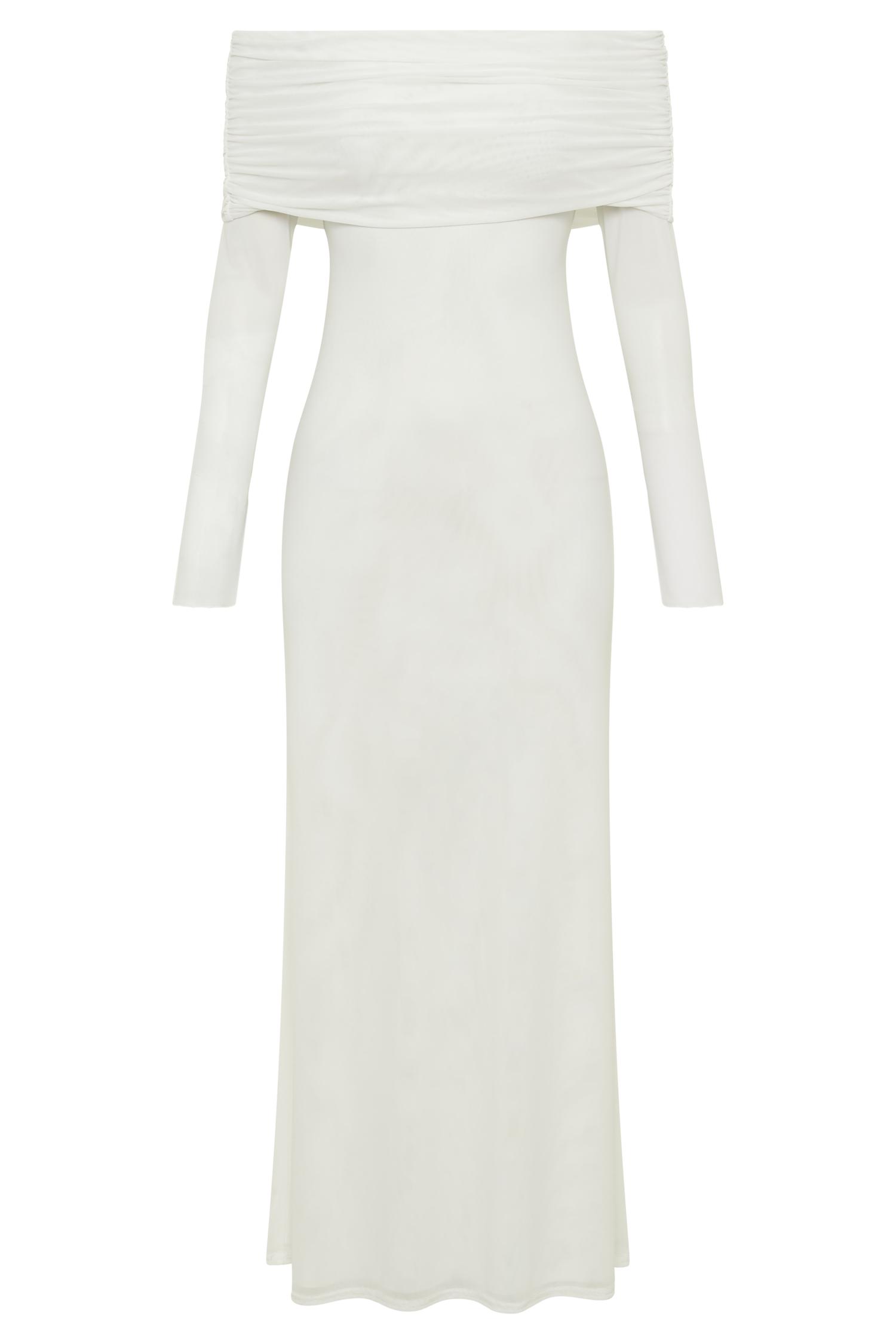 Josie Off Shoulder Mesh Maxi Dress - Ivory Product Image