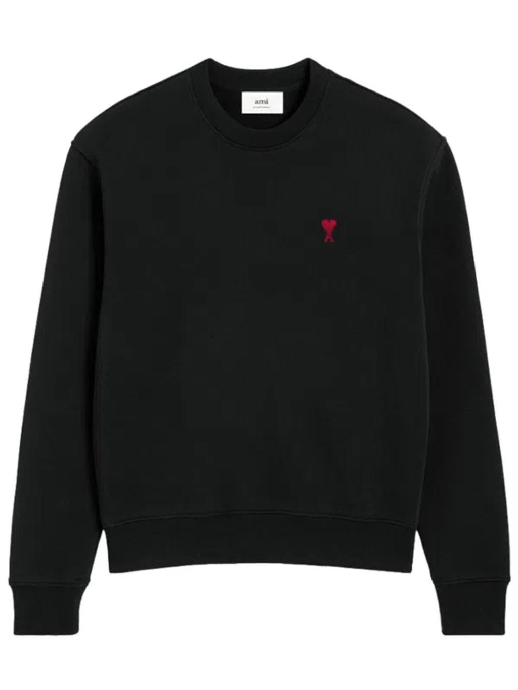 AMI ALEXANDRE MATTIUSSI Ami Classic Black Sweater With Round Neckline And Emblem Detail Product Image