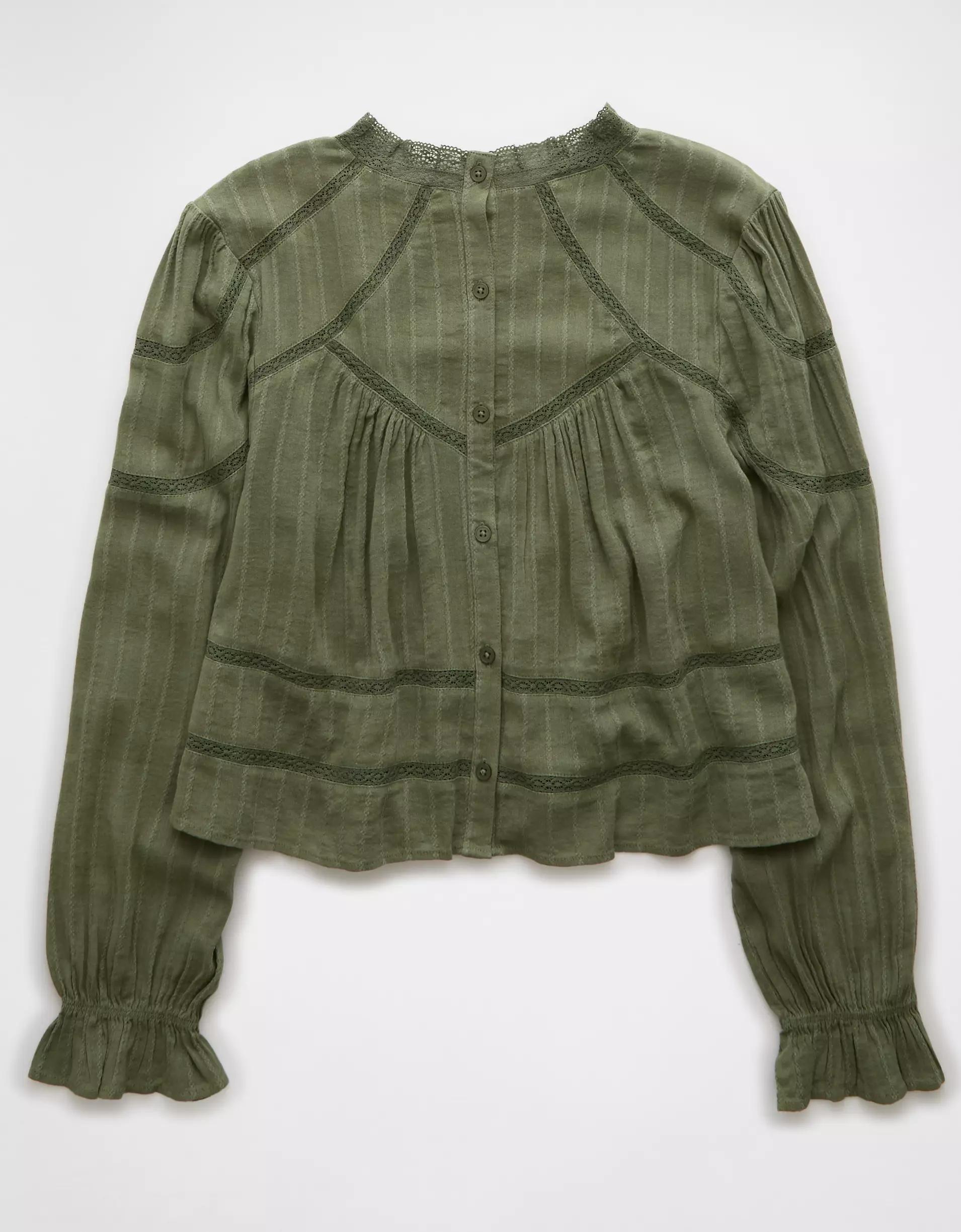 AE Long-Sleeve High Neck Lace Babydoll Top Product Image