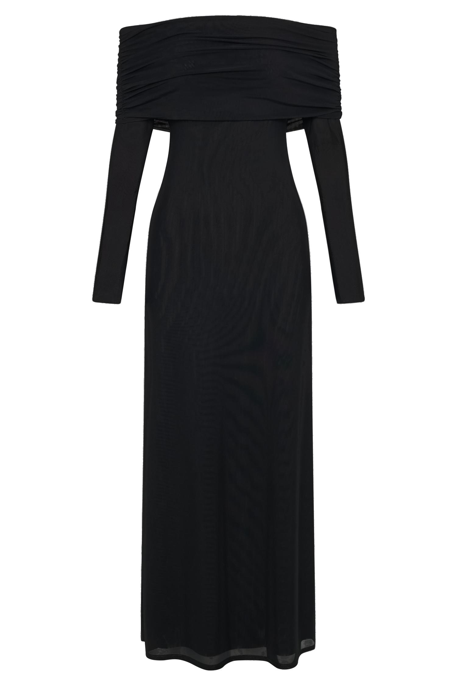 Josie Off Shoulder Mesh Maxi Dress - Black Product Image