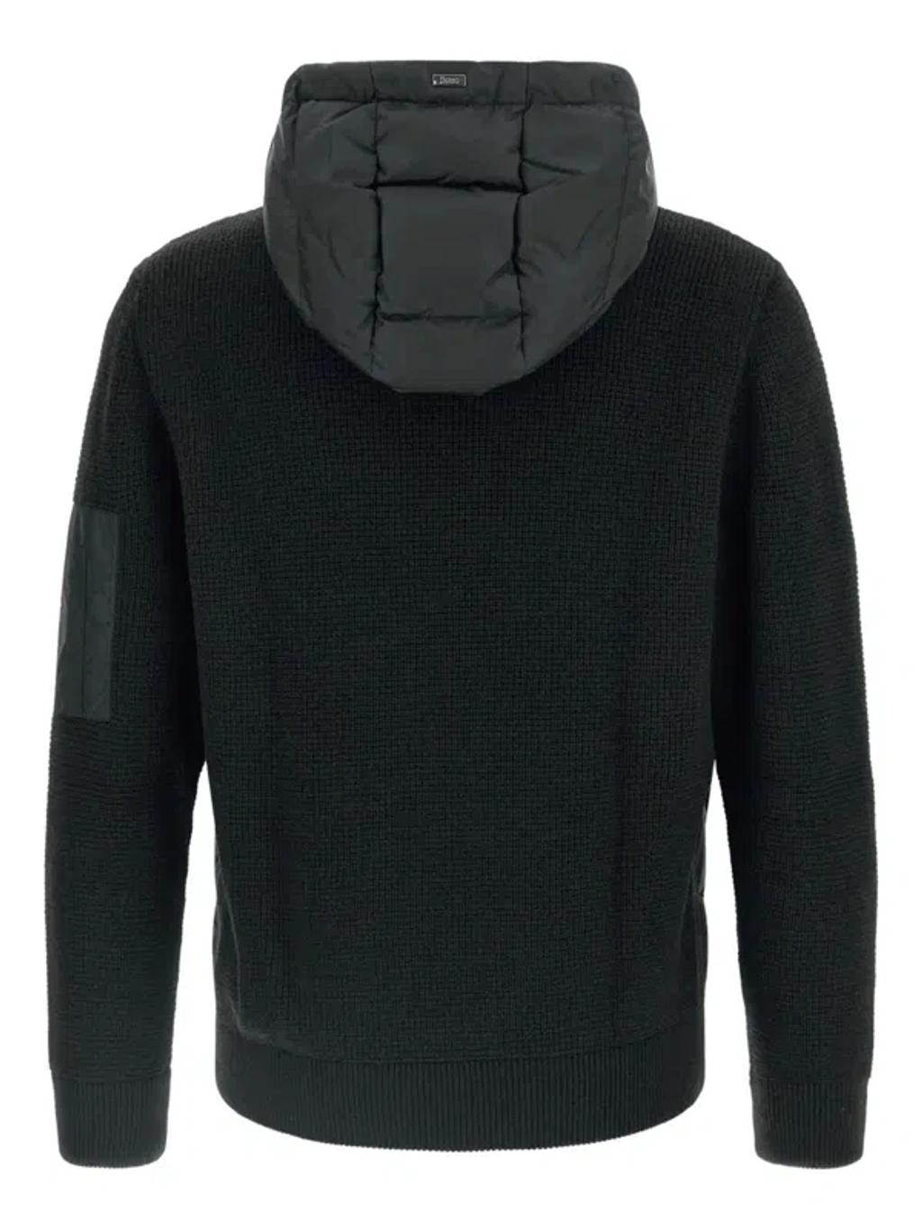 HERNO Padded Bomber Jacket With Wool Sleeves Clothing In Black Product Image