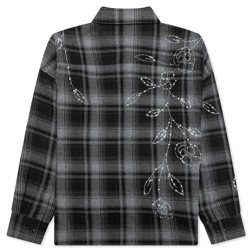 Plaid Beaded Oversized Shirt - Black Male Product Image