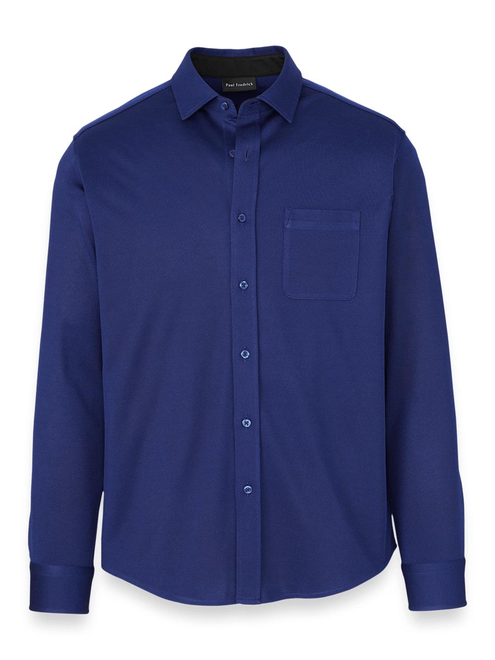 Cotton Blend Button Front Polo - Blue Product Image