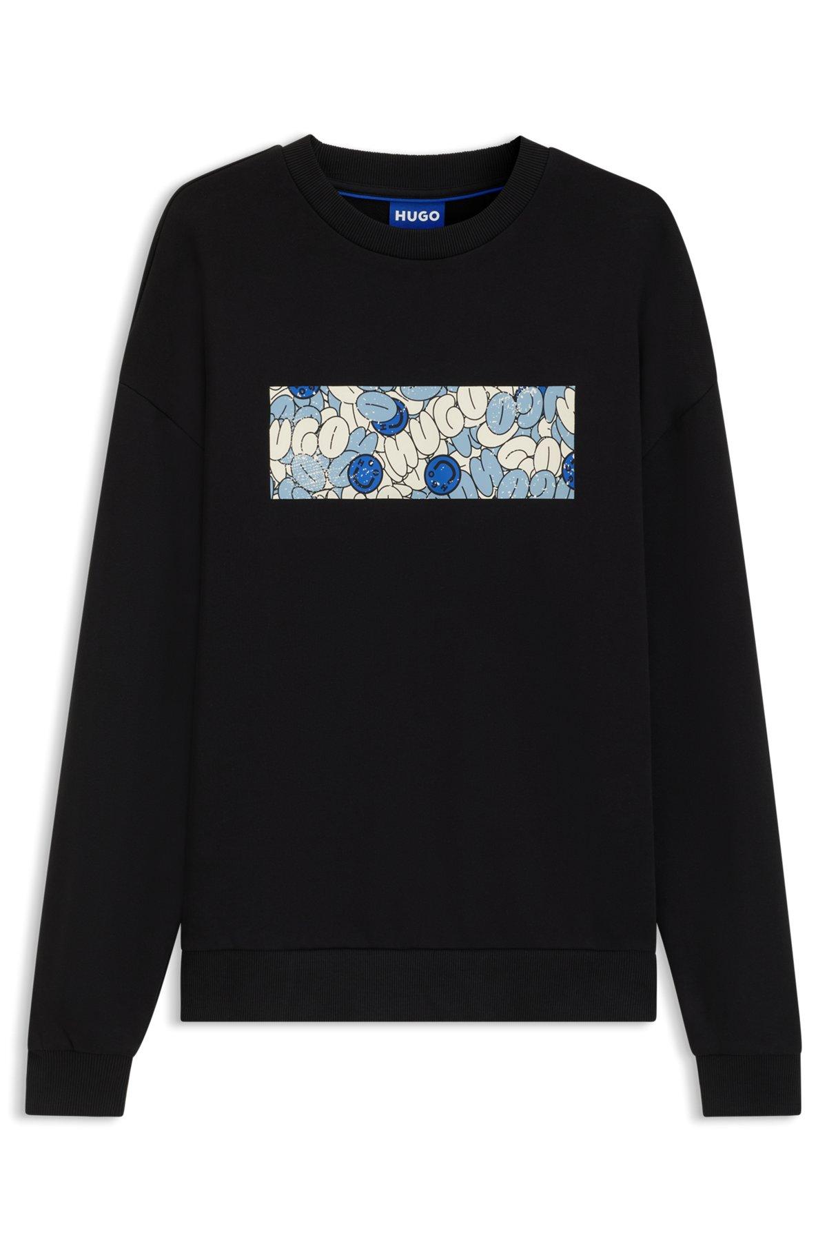 HUGO - Cotton-terry sweatshirt with logo artwork print - Black Product Image