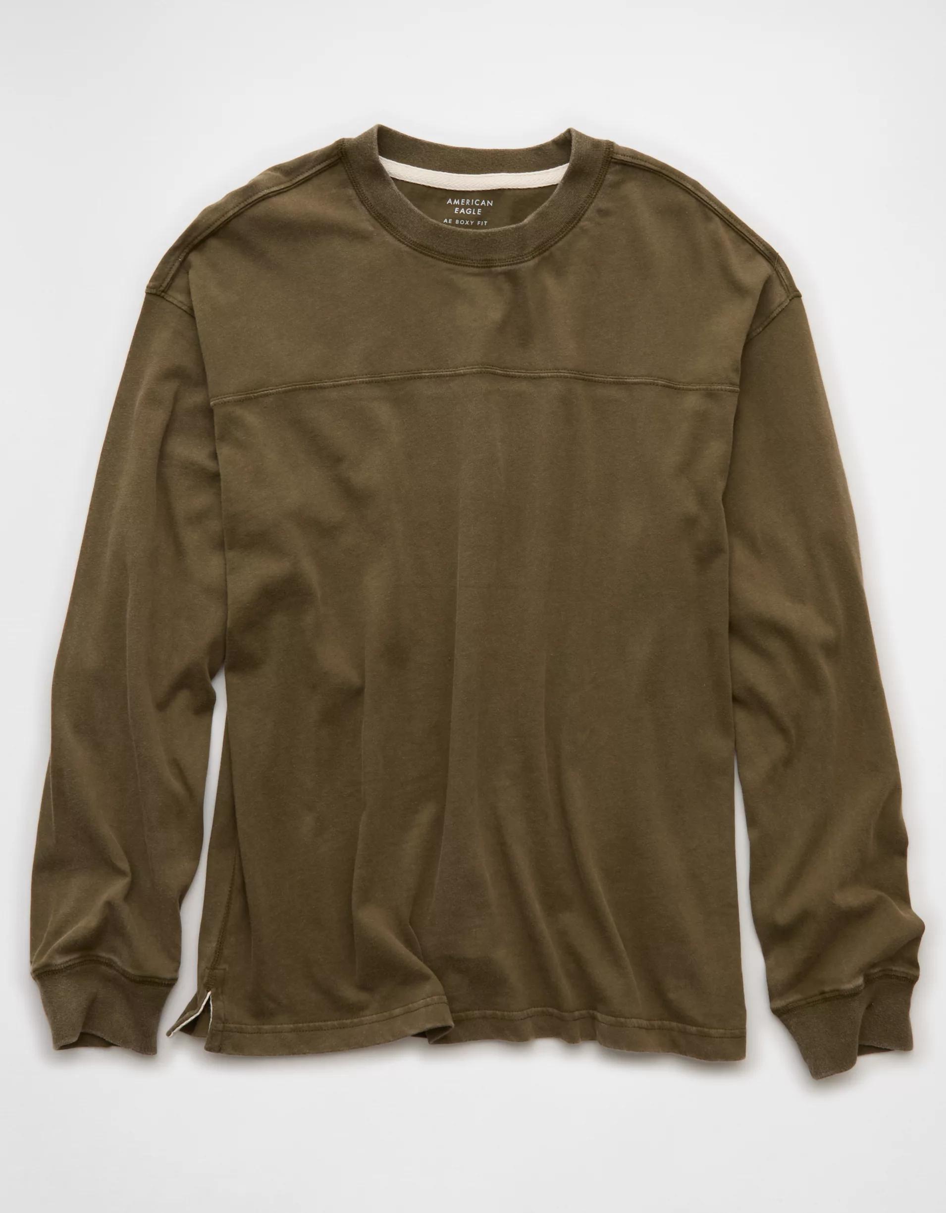 AE Long-Sleeve Boxy Sueded Jersey T-Shirt Product Image