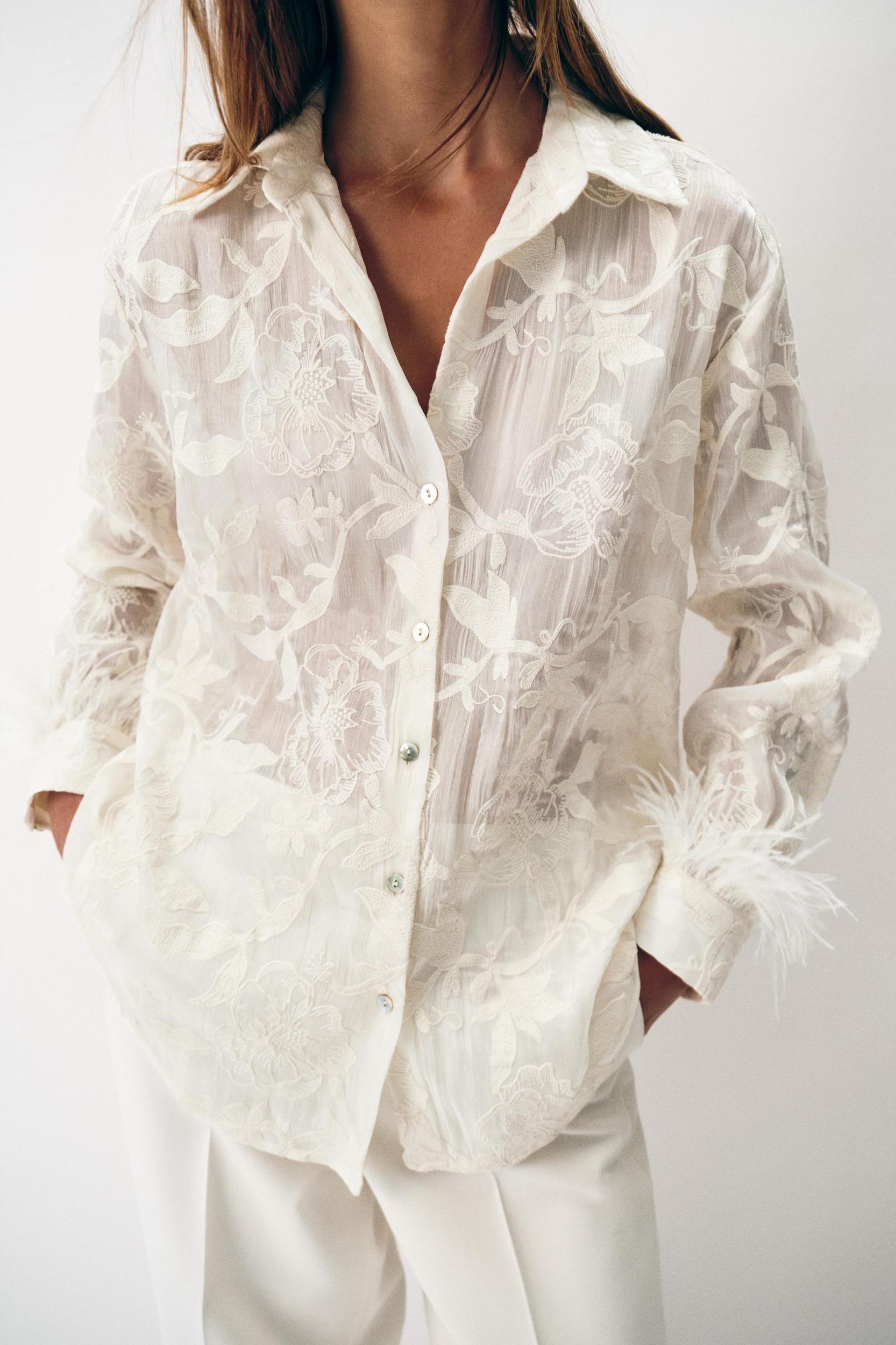 FEATHER EMBROIDERED SHIRT Product Image