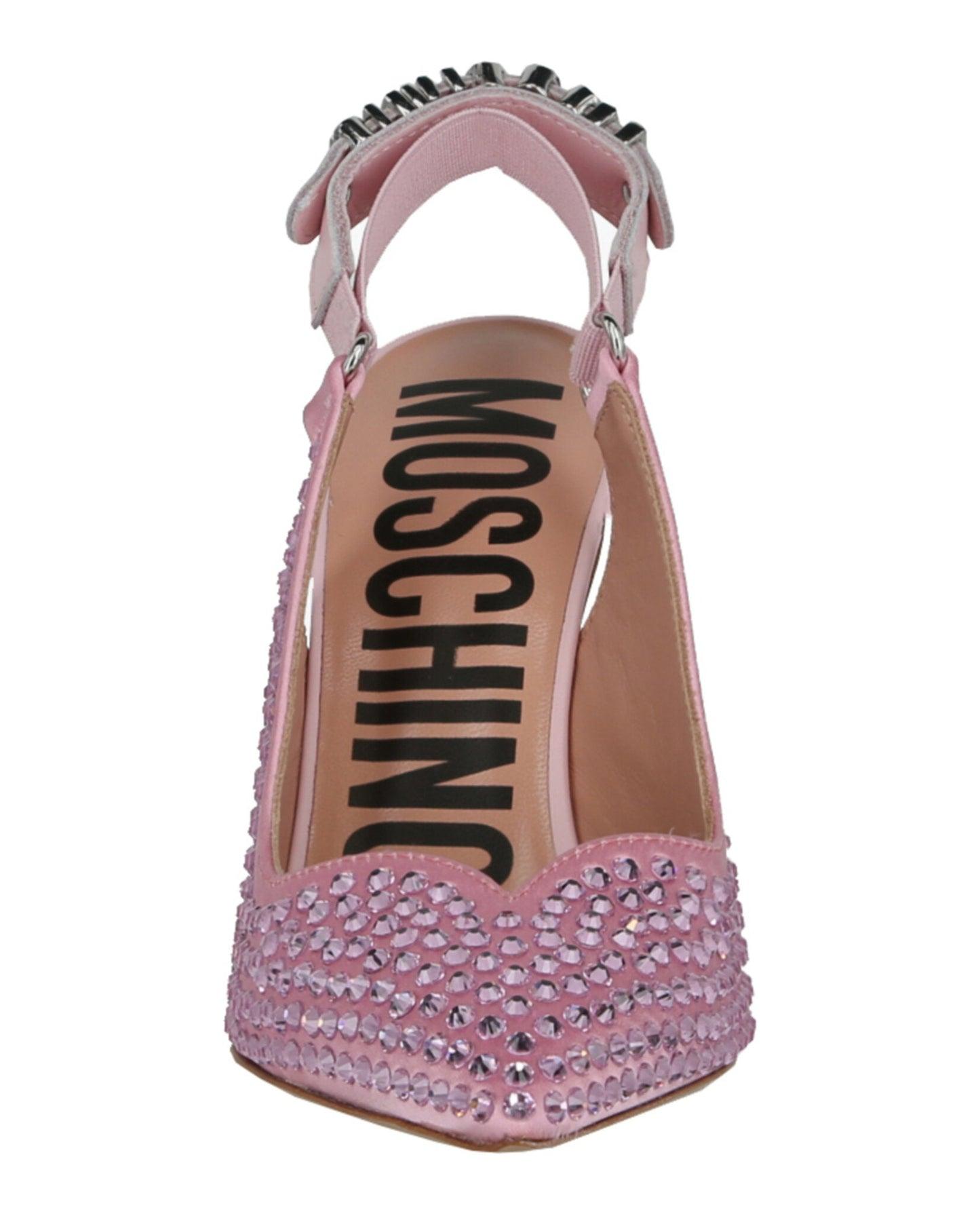 Moschino Crystal Embellished Satin Slingback Pumps Female Product Image