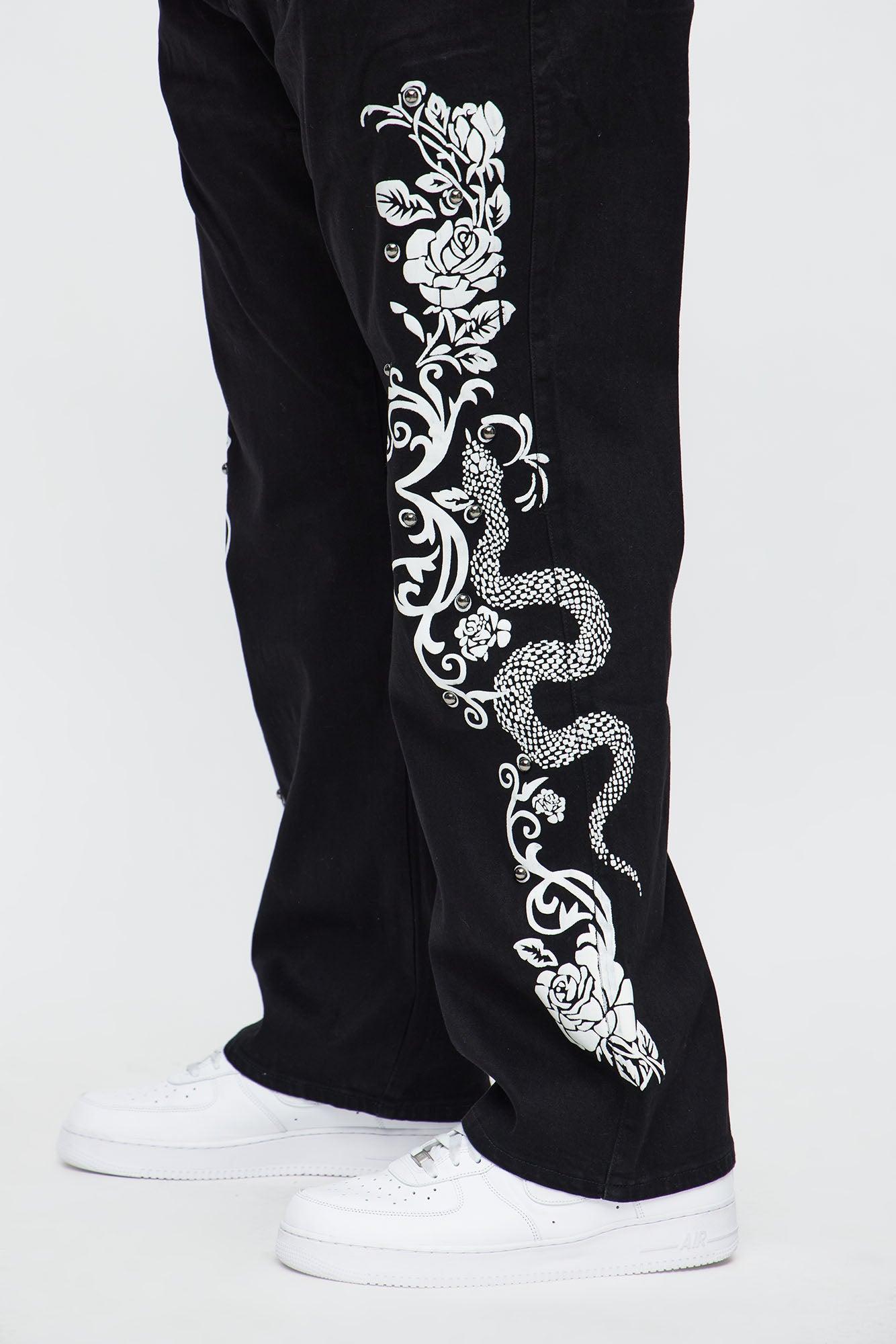 Straight Snakes WIthin Roses Studded Jeans - Black Male Product Image