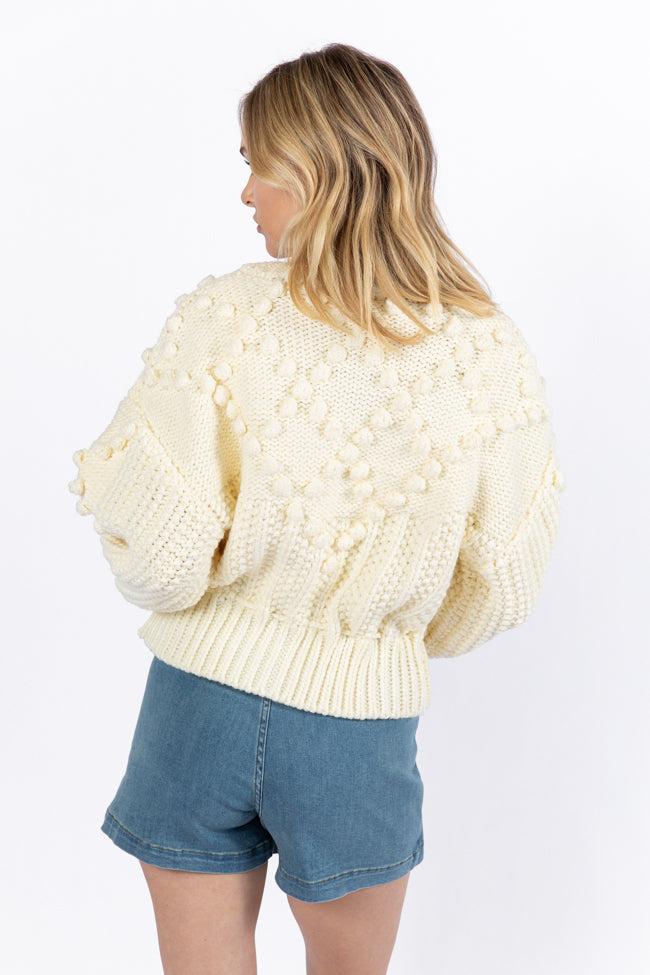 Pom Party Cream Chunky Cinched Waist Cardigan FINAL SALE Product Image