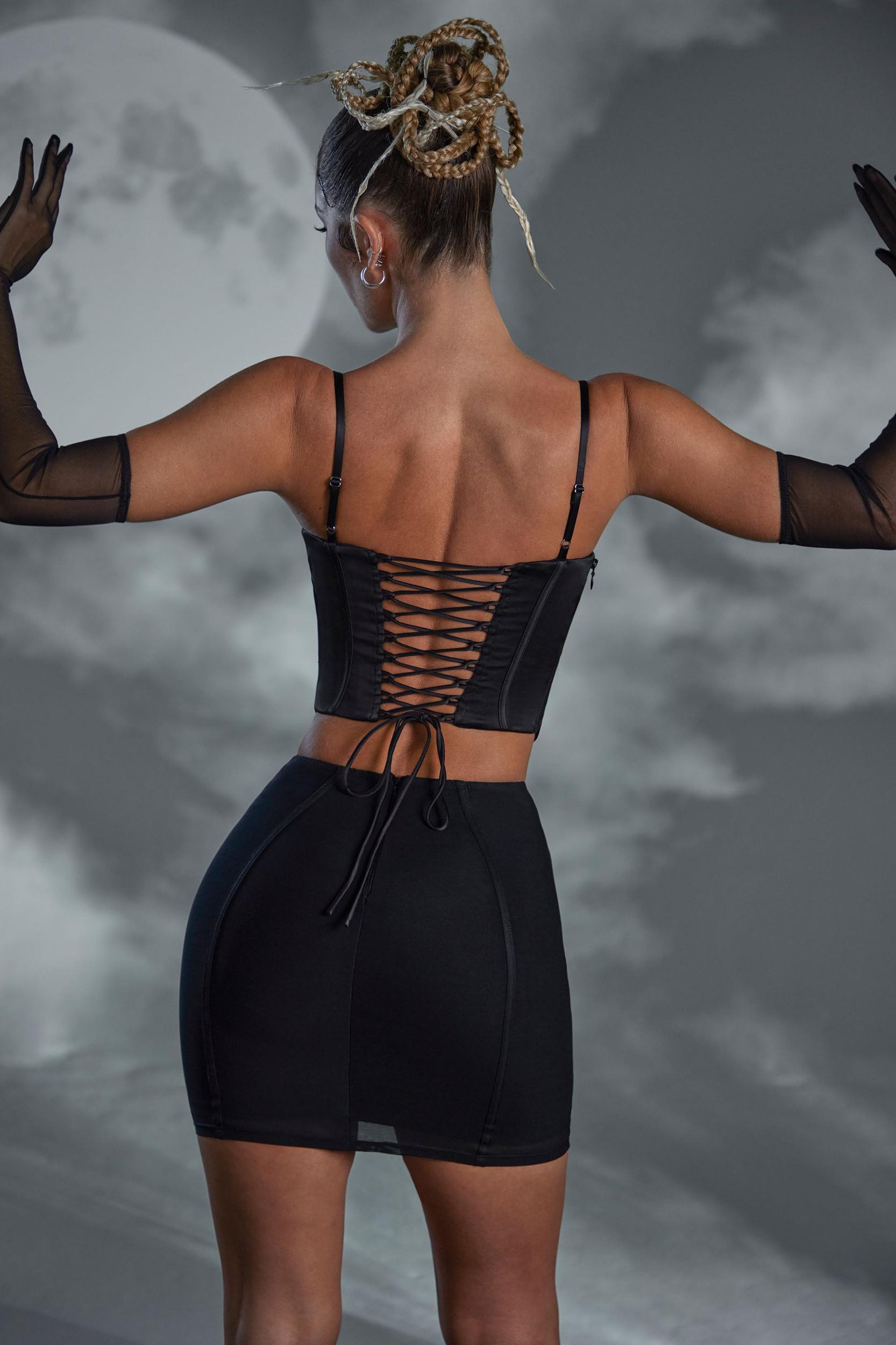 Lace Up Mini Skirt in Black Product Image