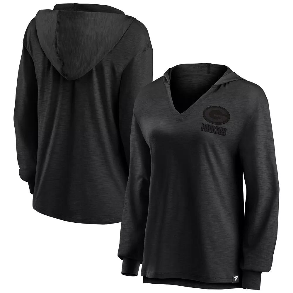 Women's Fanatics Green Bay Packers Blackout Slub Hoodie V-Neck Long Sleeve T-Shirt,  Product Image