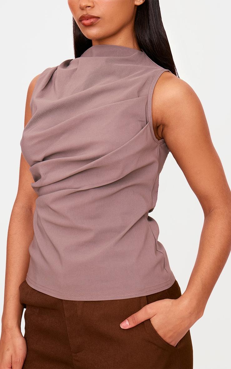  Mushroom Bengaline Ruched Fitted Long Top Product Image