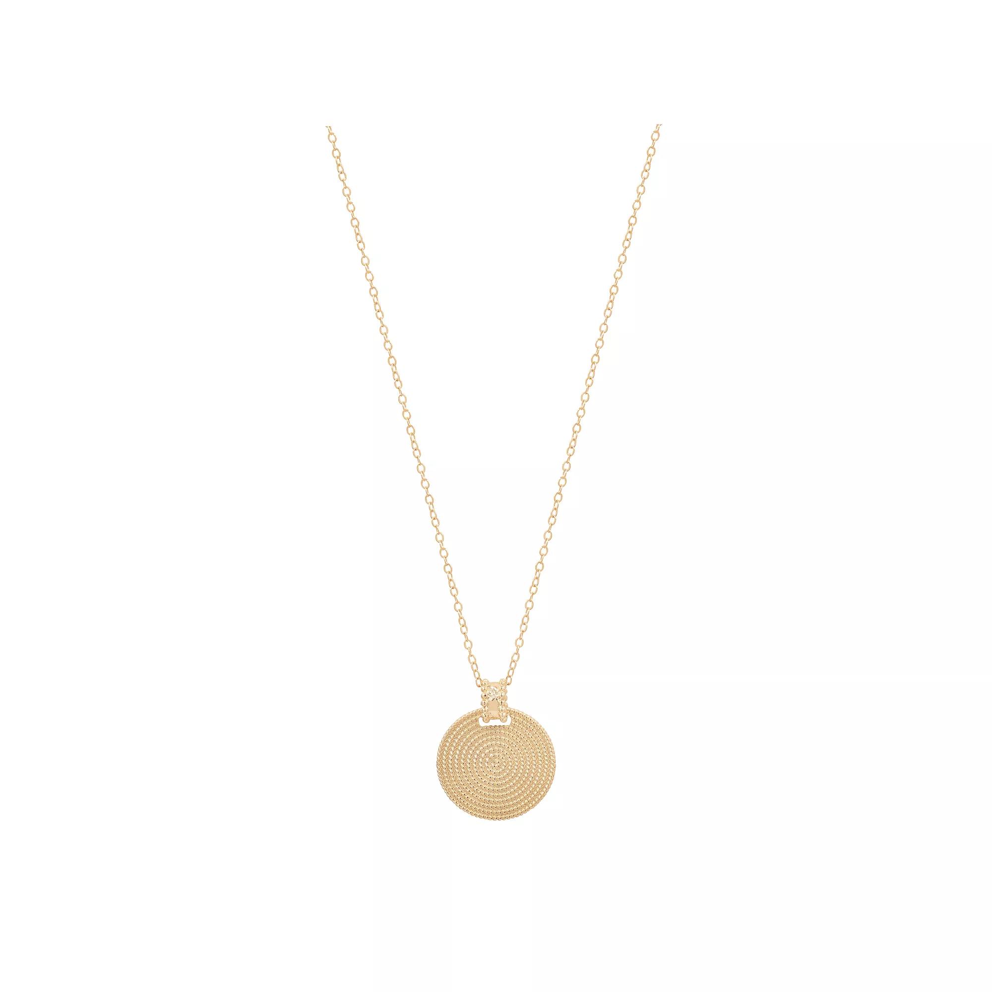 Emberly Gold Tone Textured Circular Long Pendant Necklace, Women's, None Product Image