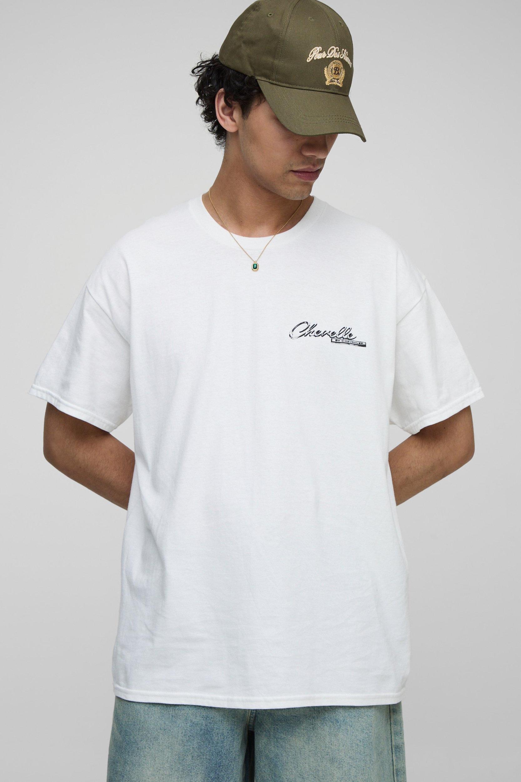 White Oversized Chevrolet Chevelle License Printed T-Shirt | boohooMAN USA Product Image