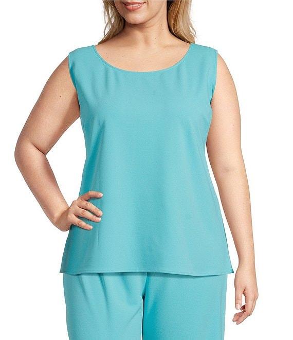 Ming Wang Plus Size Stretch Deco Crepe Scoop Neck Sleeveless Top Product Image
