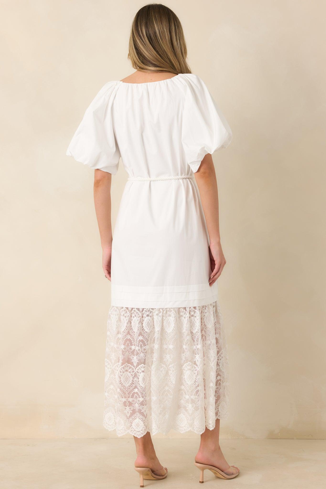 Je T'aime Toujours White Cotton & Gathered Lace Maxi Dress Product Image