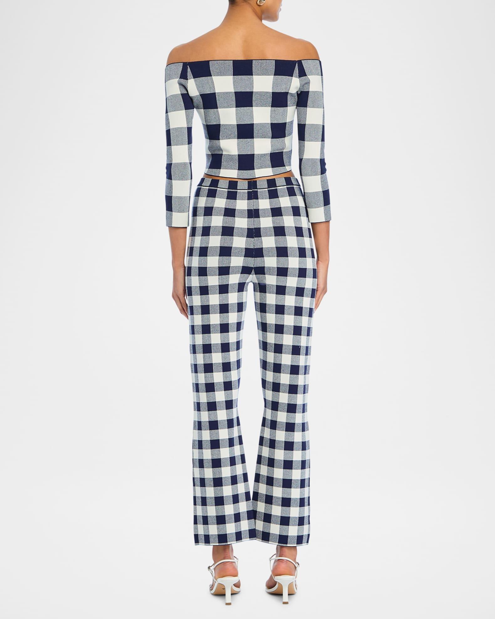 Tailia Gingham Knit Flare Pants Product Image