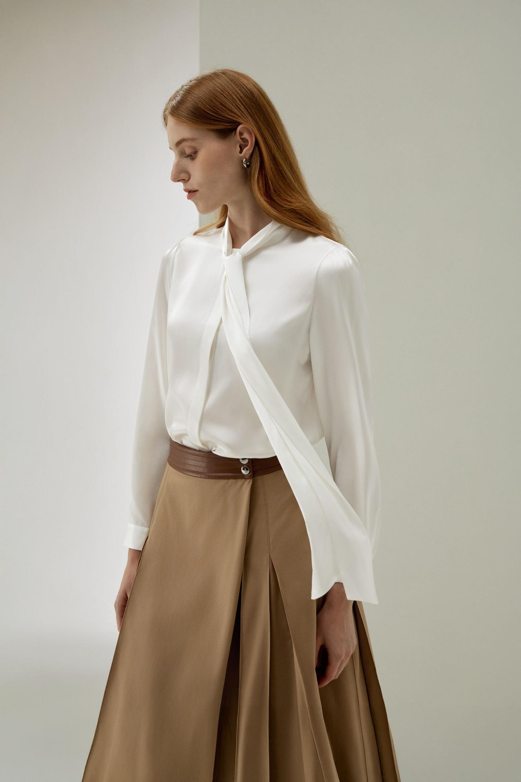 Women Bow-tie Neck Silk Blouse Product Image