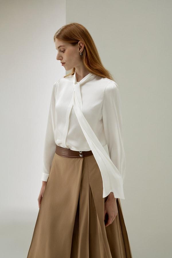 Women Bow-tie Neck Silk Blouse Product Image