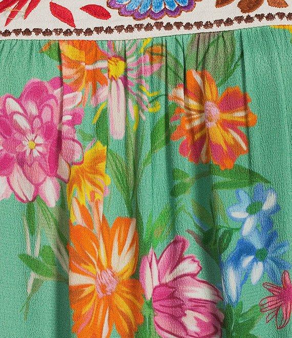 John Mark Embroidered Floral Print Square Neck 3/4 Sleeve Peasant Top Product Image